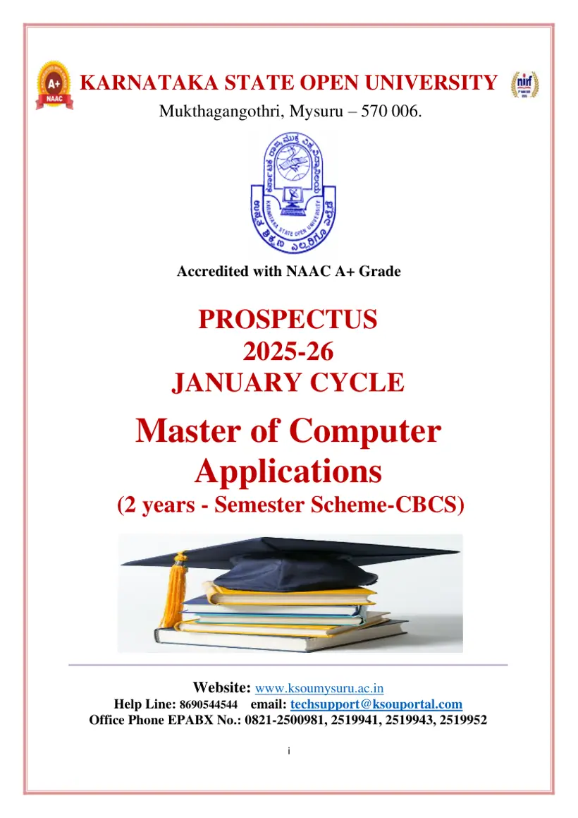 First page of the official KSOU document: KSOU MCA Programme Prospectus January Cycle 2025-26